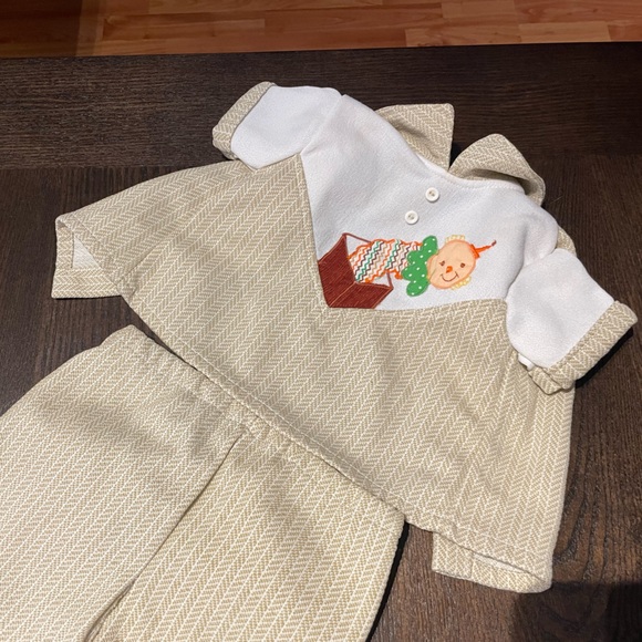 Vintage Mini Togs Matching Outfit Embroidered Collar Button Shirt Elastic Pant - Picture 3 of 16